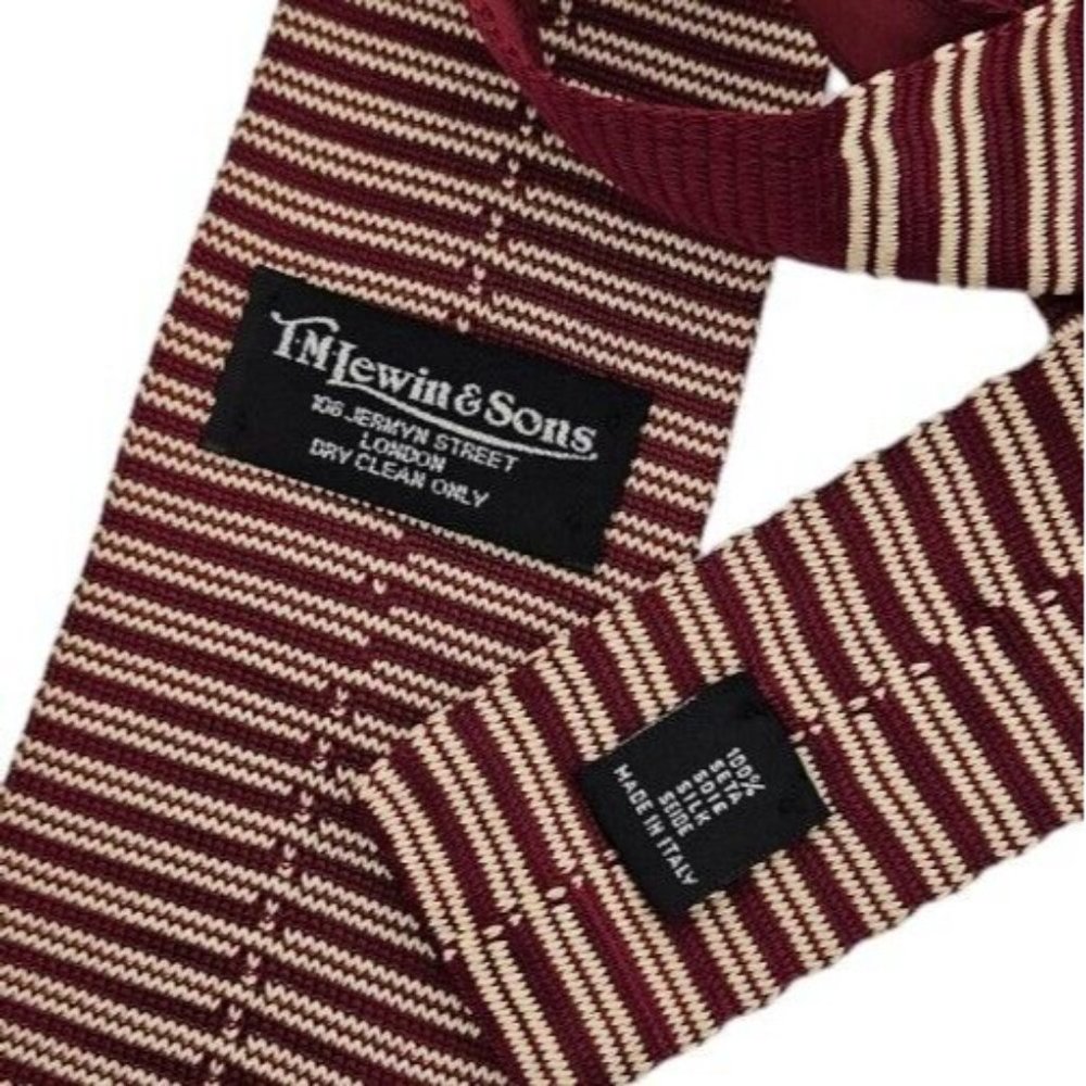 TM LEWIN & SONS Red/Yellow Striped Knit Silk Tie ITALY 58"/ 3.2" EC - Picture 2 of 5
